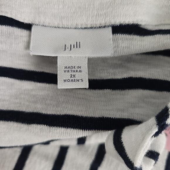 J. Jill Open Front Duster Cardigan Womens 2X Blue White Striped Coastal Sailor - Picture 7 of 11